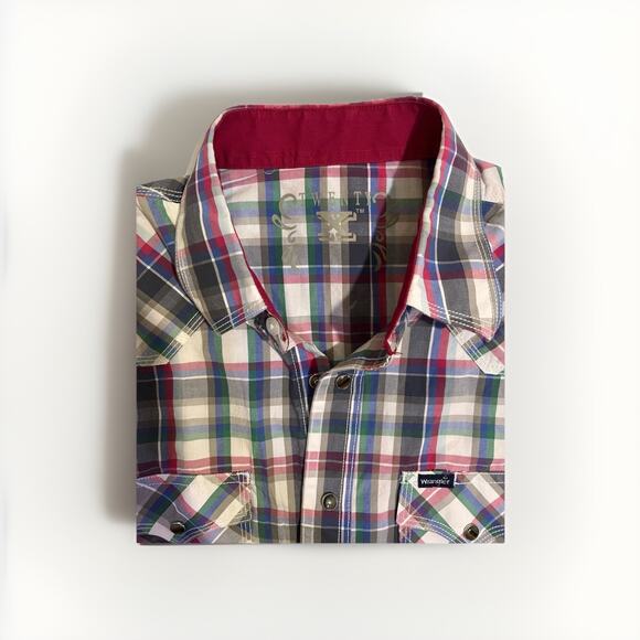 Wrangler Twenty X Shirt Pearl Snaps Mens Size Lg Multicolor Pink Yellowstone - Picture 12 of 13